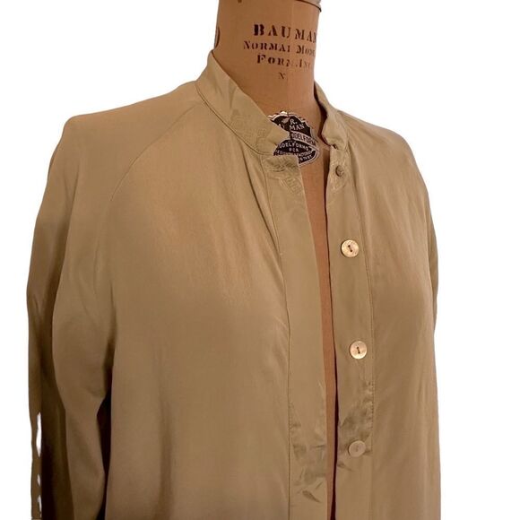 Simone Chin Chin Pale Green Mandarin Collar Blouse Size Medium - Picture 2 of 12